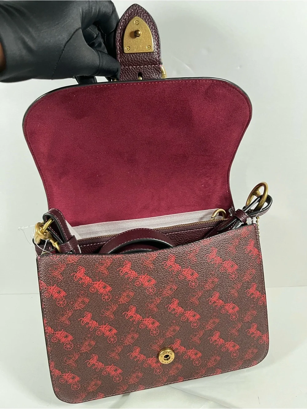 New Coach Beat Shoulder Bag With Horse And Carriage Print Oxblood Cranberry $550